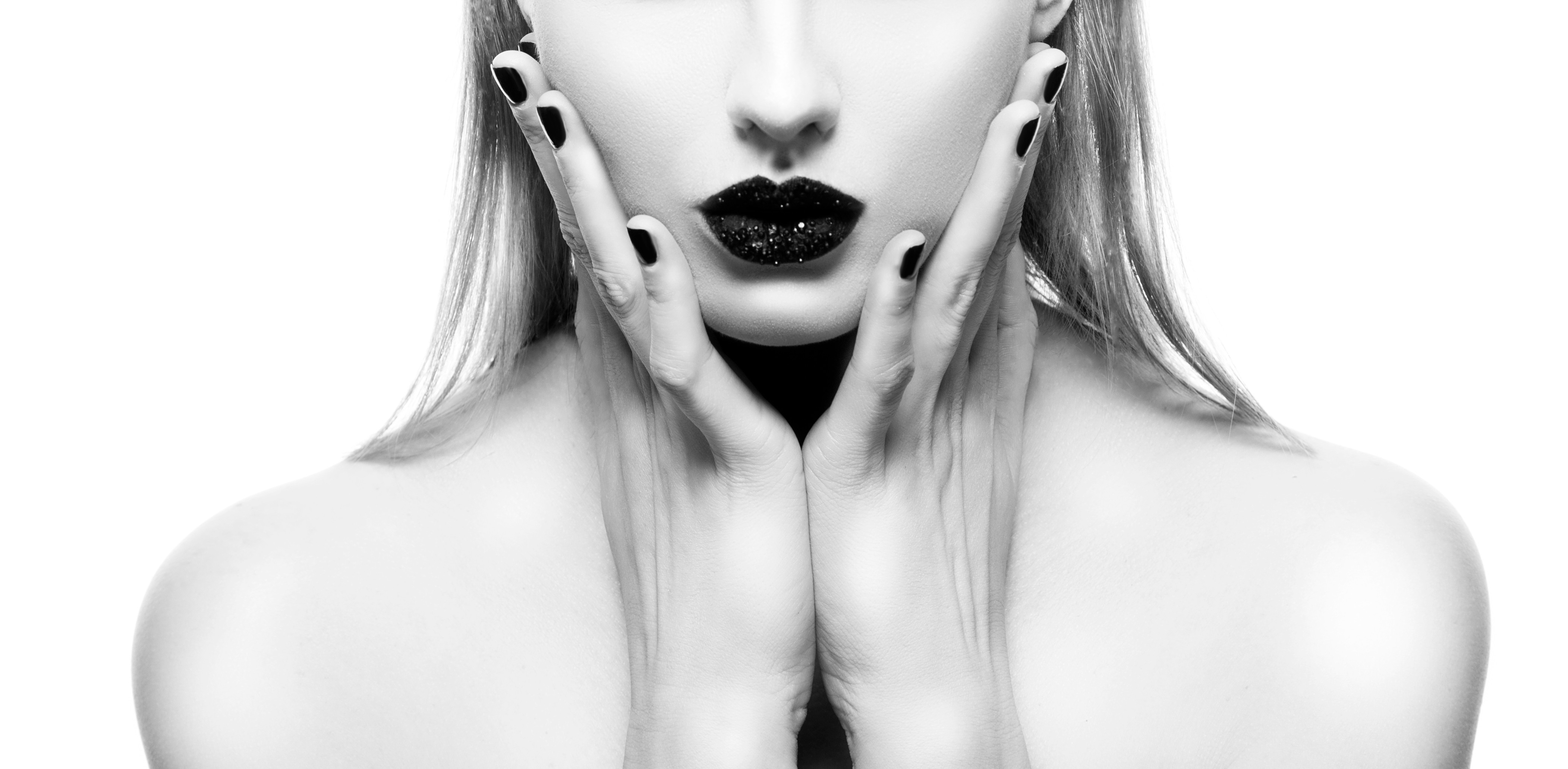 Caviar J'adore beauty portrait with black lips and manicure